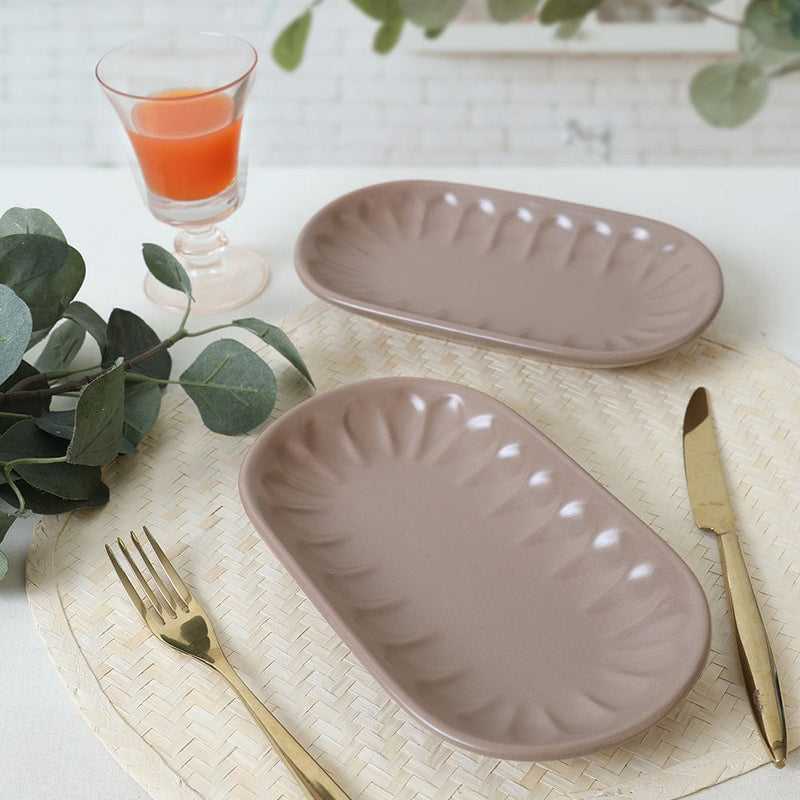 Mat Toprak Taupe Badem Kayık Tabak 25cm 2 Adet