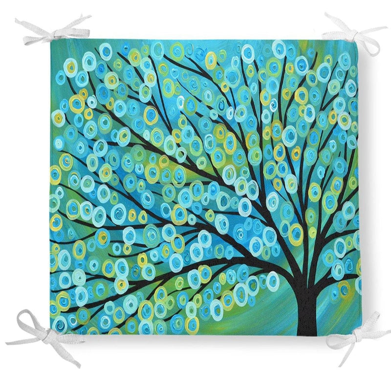 Mavi Ağaç Dekoratif Kare Sandalye Minderi 40x40cm Fermuarlı Bonvagon