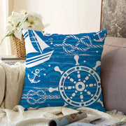 Mavi Beyaz Zeminli Deniz Yıldızı Desenli Dijital Baskılı Modern Raşel Kadife Yastık Kılıfı Bonvagon