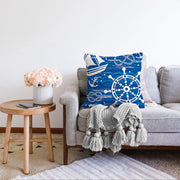 Mavi Beyaz Zeminli Deniz Yıldızı Desenli Dijital Baskılı Modern Raşel Kadife Yastık Kılıfı Bonvagon