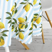 Mavi Çizgili Limon Desenli Dijital Baskılı Dekoratif Leke Tutmaz Masa Örtüsü Bonvagon