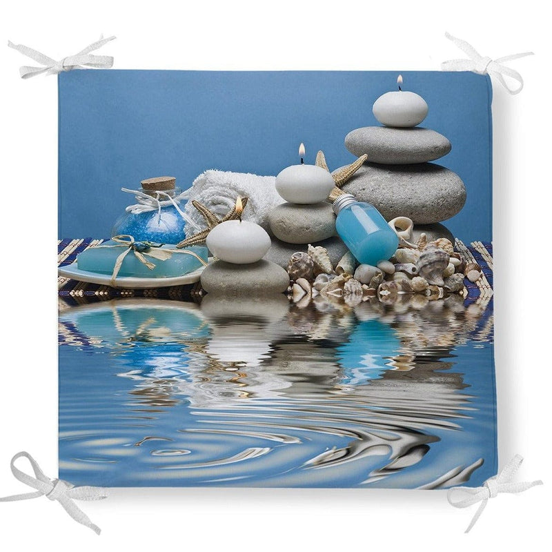 Mavi Dünya Desenli Dekoratif Kare Sandalye Minderi 40x40cm Fermuarlı Bonvagon