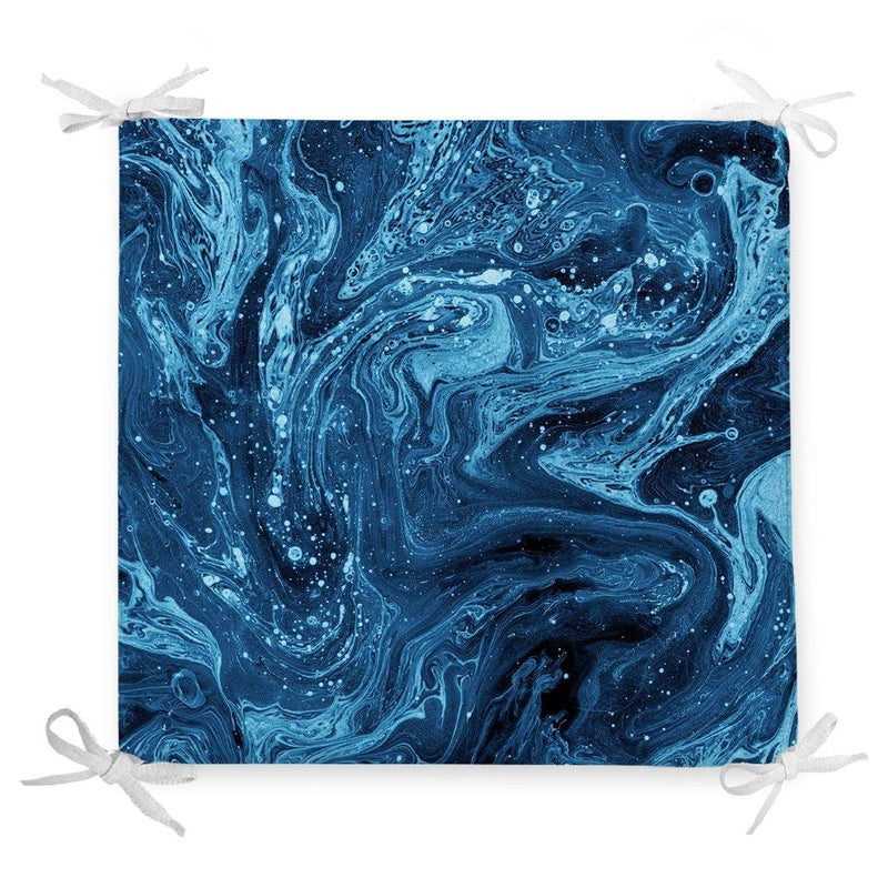 Mavi Ebru Motifleri Dijital Baskılı Fermuarlı Sandalye Minderi Bonvagon