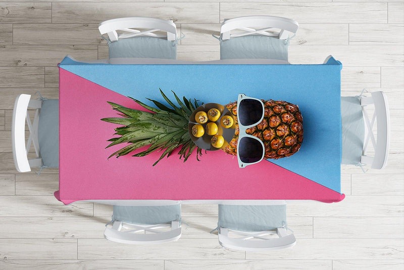 Mavi Pembe Ananas Desenli Modern Leke Tutmaz Masa Örtüsü