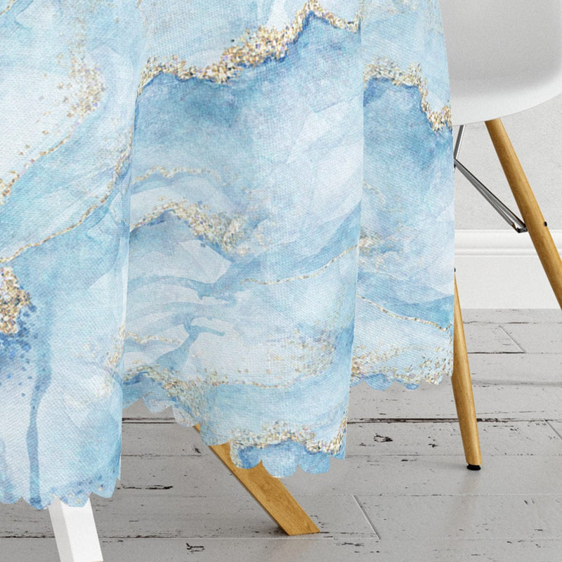Mavi Renkli Mermer Desenli Dijital Baskılı Leke Tutmaz Masa Örtüsü