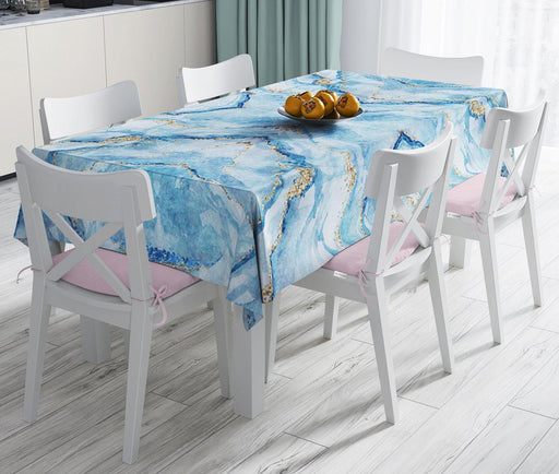 Mavi Renkli Mermer Desenli Dijital Baskılı Leke Tutmaz Masa Örtüsü Bonvagon