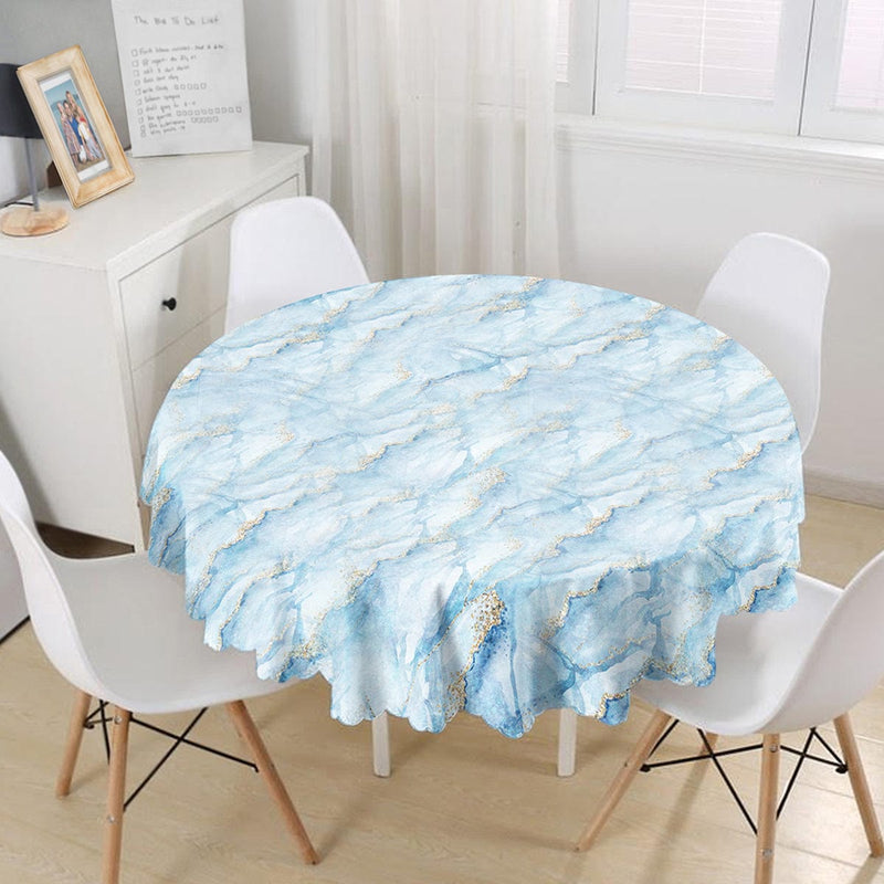 Mavi Renkli Mermer Desenli Dijital Baskılı Leke Tutmaz Masa Örtüsü Bonvagon