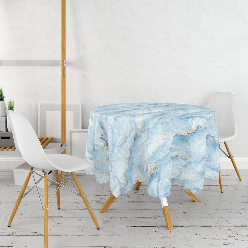 Mavi Renkli Mermer Desenli Dijital Baskılı Leke Tutmaz Masa Örtüsü Bonvagon