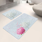 Mavi Zemin Ortanca Çiçekleri Dijital Baskılı 2li Banyo Halısı Takımı Kaymaz Taban Yıkanabilir Bonvagon