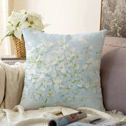 Mavi Zeminde Beyaz Ortanca Çiçeği Dijital Baskılı Raşel Kadife Kırlent Kılıfı Bonvagon