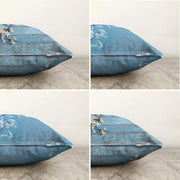 Mavi Zeminde Dal ve Çiçek Tasarımlı 4'Lü Çift Taraflı Şönil Kırlent Kılıf Seti Bonvagon