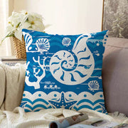 Mavi Zeminli Deniz Feneri Desenli Dijital Baskılı Modern Raşel Kadife Yastık Kırlent Kılıfı Bonvagon