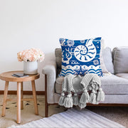 Mavi Zeminli Deniz Feneri Desenli Dijital Baskılı Modern Raşel Kadife Yastık Kırlent Kılıfı Bonvagon