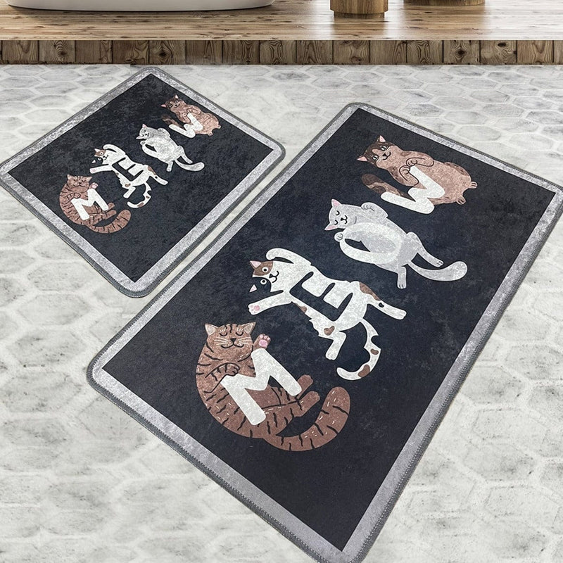 Meow 2li Set Dijital Banyo Halısı, Kaymaz Taban, Yıkanabilir Bonvagon