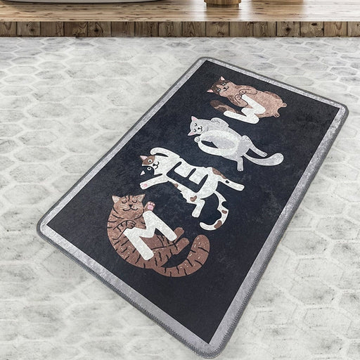 Meow Dijital Banyo Halısı, Kaymaz Taban, Yıkanabilir Bonvagon