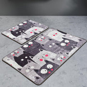 Meow Gri 2li Set Dijital Baskılı Banyo Halısı, Kaymaz Taban, Yıkanabilir Bonvagon