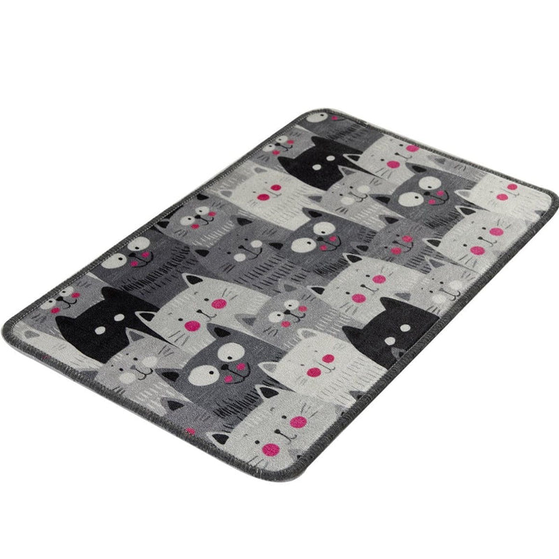 Meow Gri Dijital Baskılı 40x60cm Banyo Halısı, Kaymaz Taban, Yıkanabilir Bonvagon