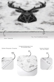 Mermer Zemin Siyah Geyik Özel Tasarımlı 2li Banyo Halısı Takımı Kaymaz Taban Yıkanabilir Bonvagon