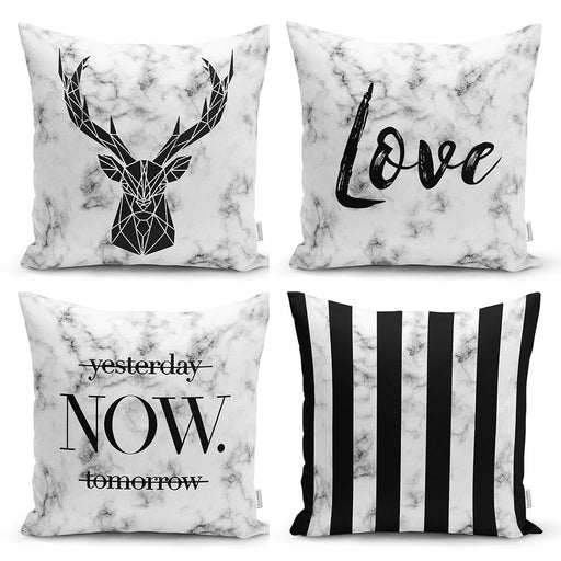 Mermer Zemin Tasarımlı Dijital Baskılı Modern Yastık 4lü Kırlent Kılıfı Seti Bonvagon