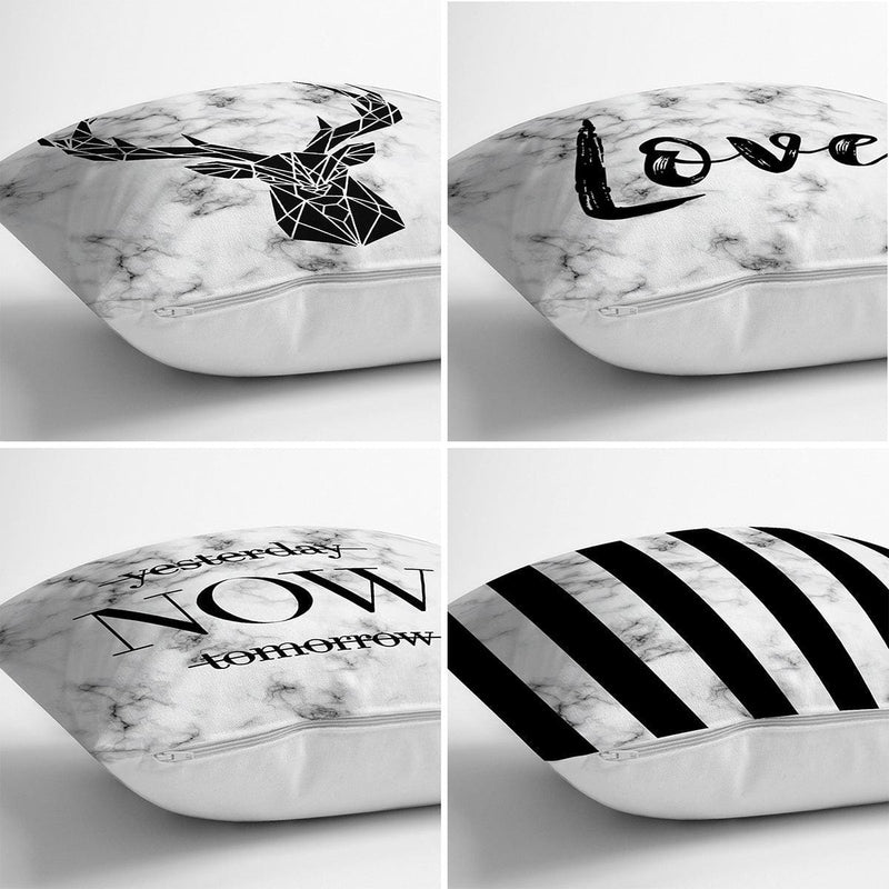 Mermer Zemin Tasarımlı Dijital Baskılı Modern Yastık 4lü Kırlent Kılıfı Seti Bonvagon