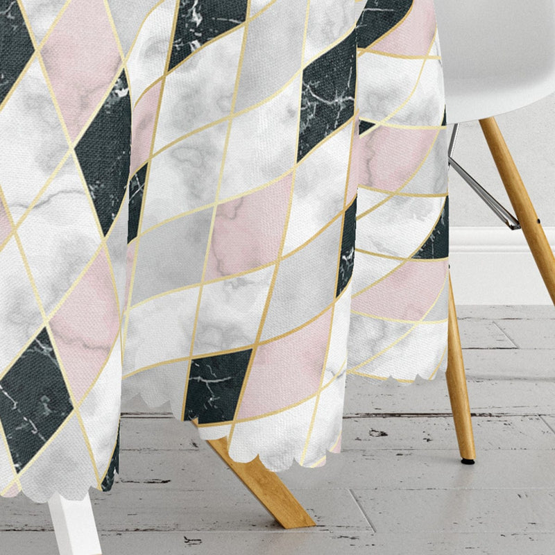 Mermer Zeminli Baklava Desenli Özel Tasarım Leke Tutmaz Masa Örtüsü Bonvagon