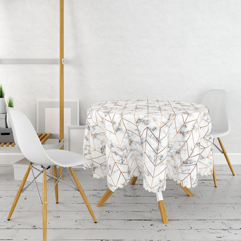 Mermer Zeminli Geometrik Desenli Modern Leke Tutmaz Masa Örtüsü