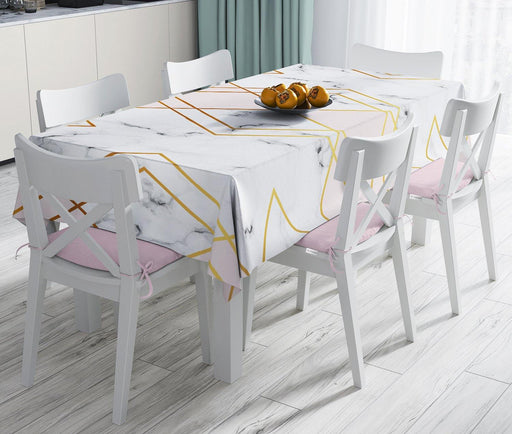 Mermer Zeminli Geometrik Detaylı Modern Leke Tutmaz Masa Örtüsü