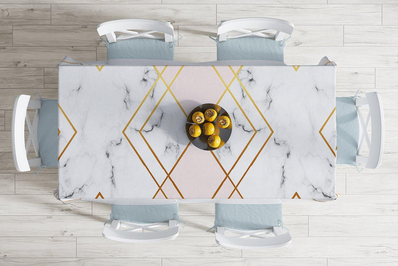 Mermer Zeminli Geometrik Detaylı Modern Leke Tutmaz Masa Örtüsü