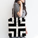 Mermer Zeminli Siyah Geometrik Desenli Modern Fermuarlı Kumaş Çanta Bonvagon