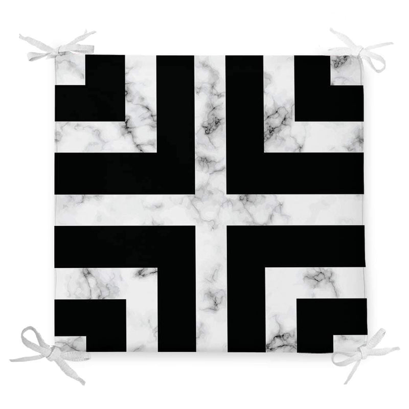 Mermer Zeminli Siyah Geometrik Desenli Modern Fermuarlı Sandalye Minderi Bonvagon