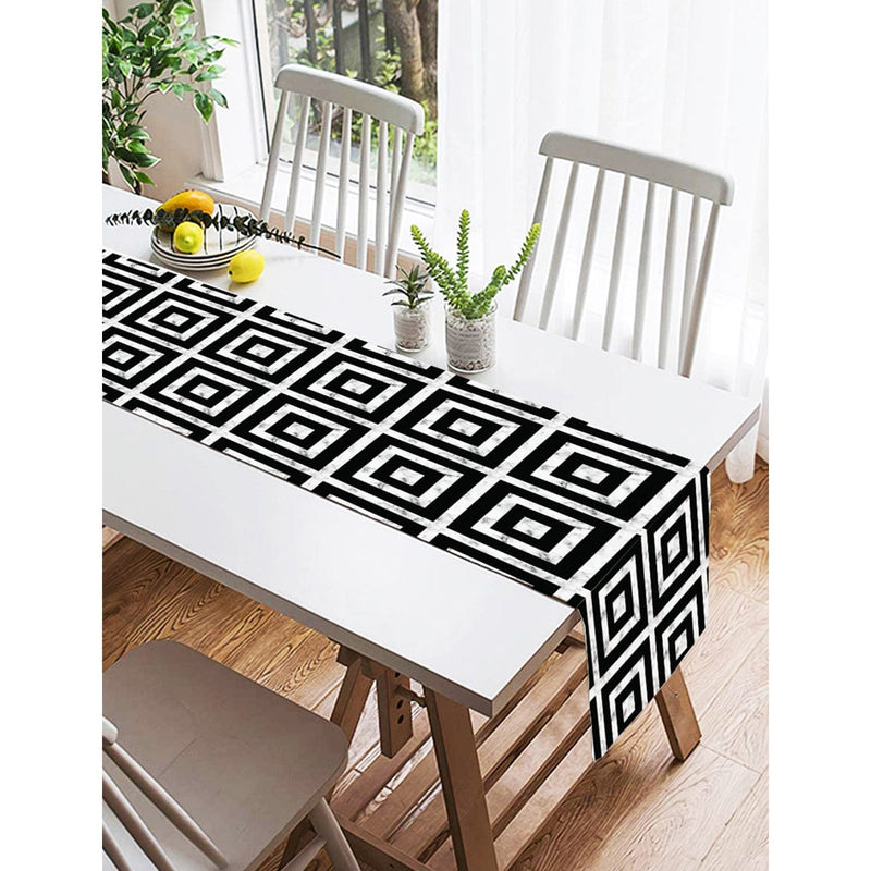 Mermer Zeminli Siyah Geometrik Desenli Modern Özel Tasarım Süet Runner