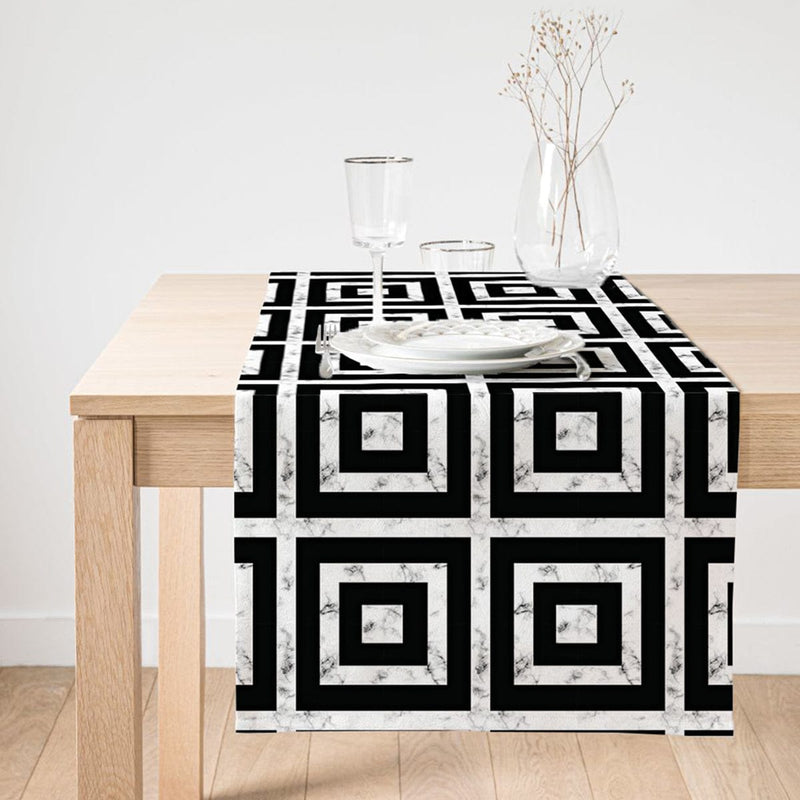 Mermer Zeminli Siyah Geometrik Desenli Modern Özel Tasarım Süet Runner
