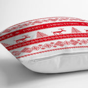 Merry Christmas Kanaviçe Görünümlü Geyikler Baskılı Yastık Kırlent Kılıfı 43x43cm Bonvagon