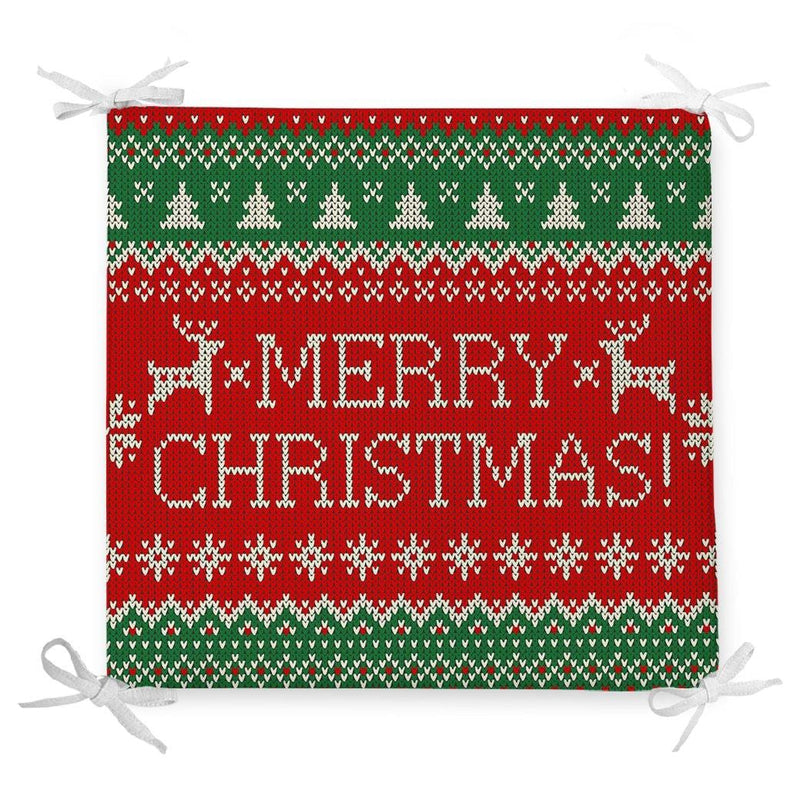 Merry Christmas Motifli Dijital Baskılı Fermuarlı Sandalye Minderi Bonvagon