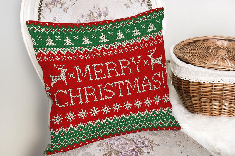 Merry Christmas Motifli Dijital Baskılı Yastık Kırlent Kılıfı 43x43cm Bonvagon
