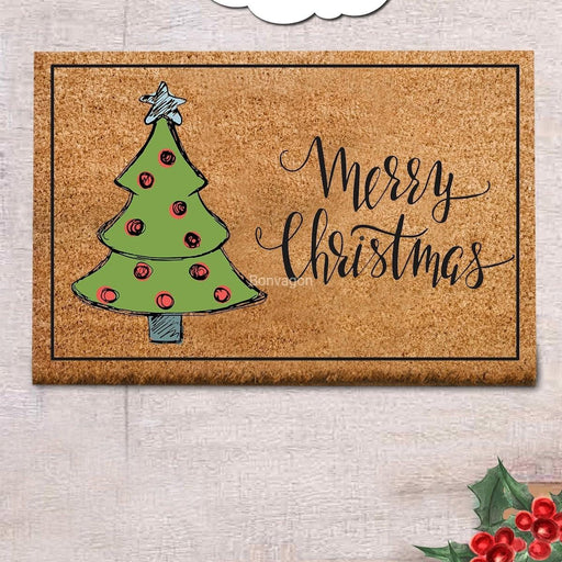Merry Christmas Priede Doğal Koko Hindistan Cevizi Kapı Önü Paspas 60x40cm