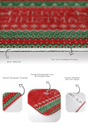 Mery Christmas Yılbaşı Temalı Özel Tasarım 2li Banyo Halısı Takımı Kaymaz Taban Yıkanabilir Bonvagon