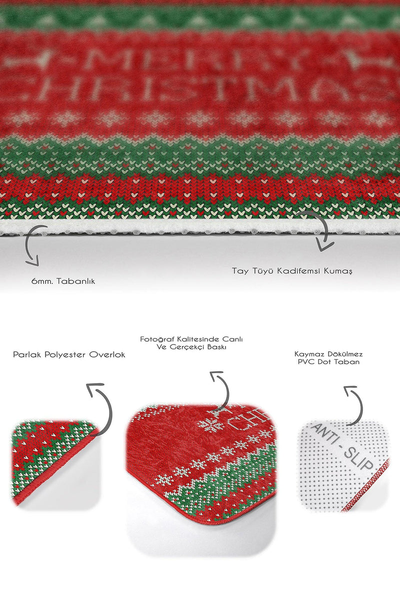 Mery Christmas Yılbaşı Temalı Özel Tasarım 2li Banyo Halısı Takımı Kaymaz Taban Yıkanabilir Bonvagon