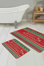 Mery Christmas Yılbaşı Temalı Özel Tasarım 2li Banyo Paspas ve Halısı Takımı Kaymaz Taban Yıkanabilir