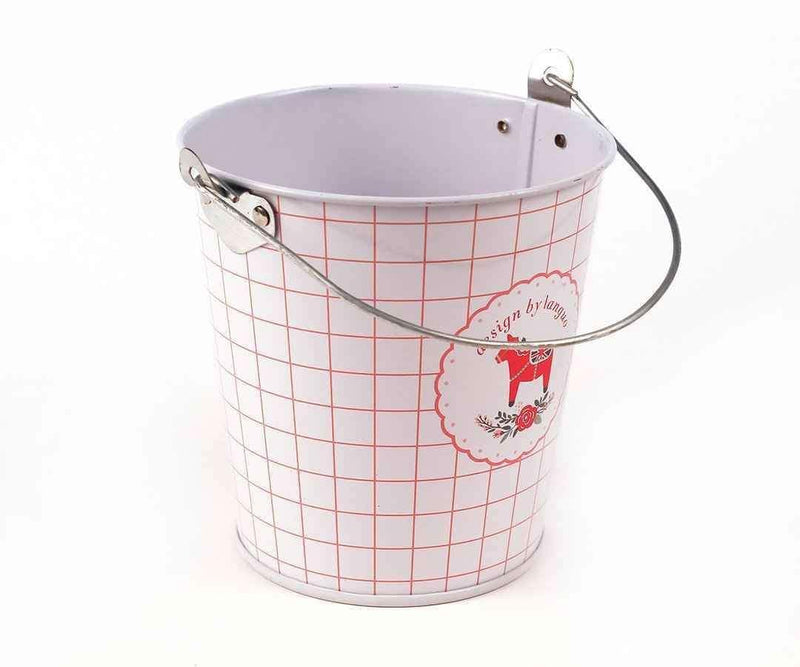 Metal Mini Kova Beyaz Kırmızı Kareli Bonvagon