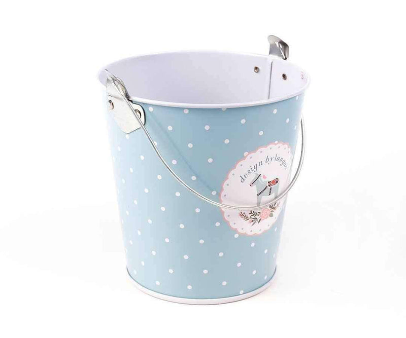 Metal Mini Kova Mavi Beyaz Puantiyeli Bonvagon
