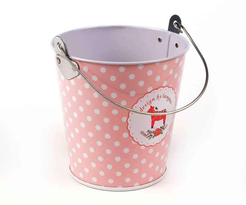 Metal Mini Kova Pembe Beyaz Puantiyeli Bonvagon