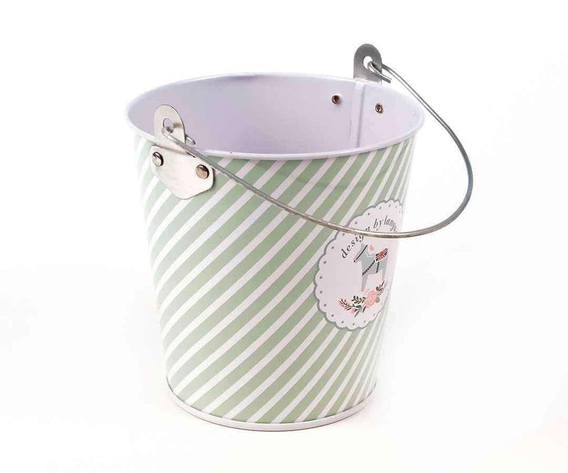 Metal Mini Kova Yeşil Beyaz Çizgili Bonvagon