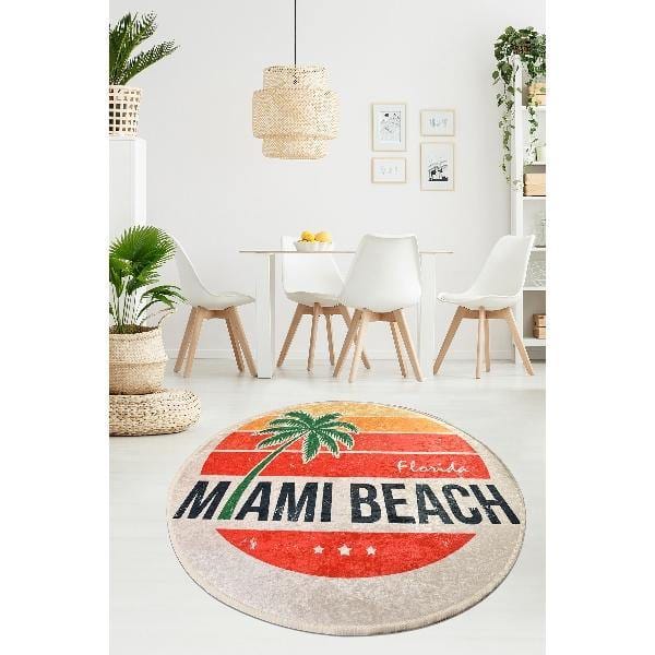 Miami Beach Dekoratif Dijital Baskılı Halı, Kaymaz Taban, Yıkanabilir Bonvagon