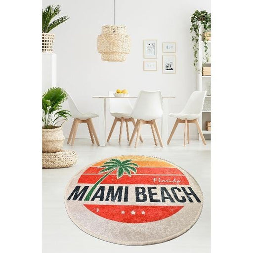Miami Beach Dekoratif Dijital Baskılı Halı, Kaymaz Taban, Yıkanabilir Bonvagon