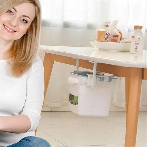 Mini Masa Çöp Kovası Plastik Tezgah Altı Geri Çekilebilir Yapışkanlı Görünmez Bölme Pratik Bonvagon