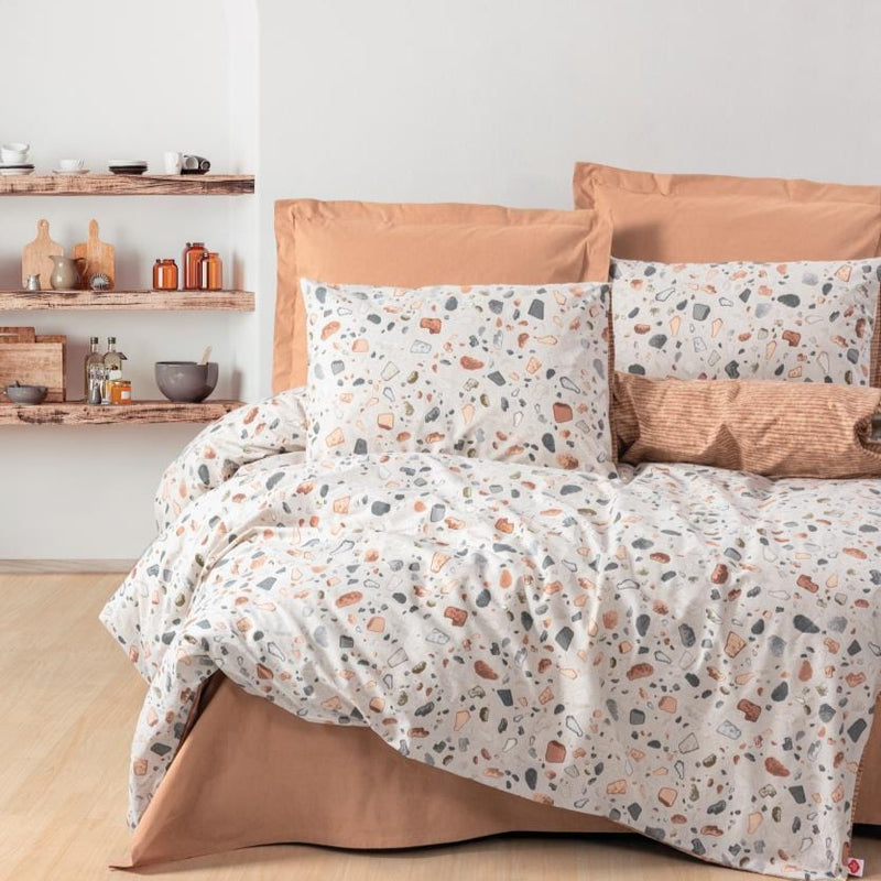 Minimal Çift Kişilik Nevresim Takımı Oniks Karamel Lastikli Çarşaf Bonvagon