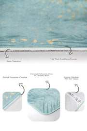 Mint Yeşili Temalı Yaprak Desenli 2li Banyo Halısı Takımı Kaymaz Taban Yıkanabilir Bonvagon