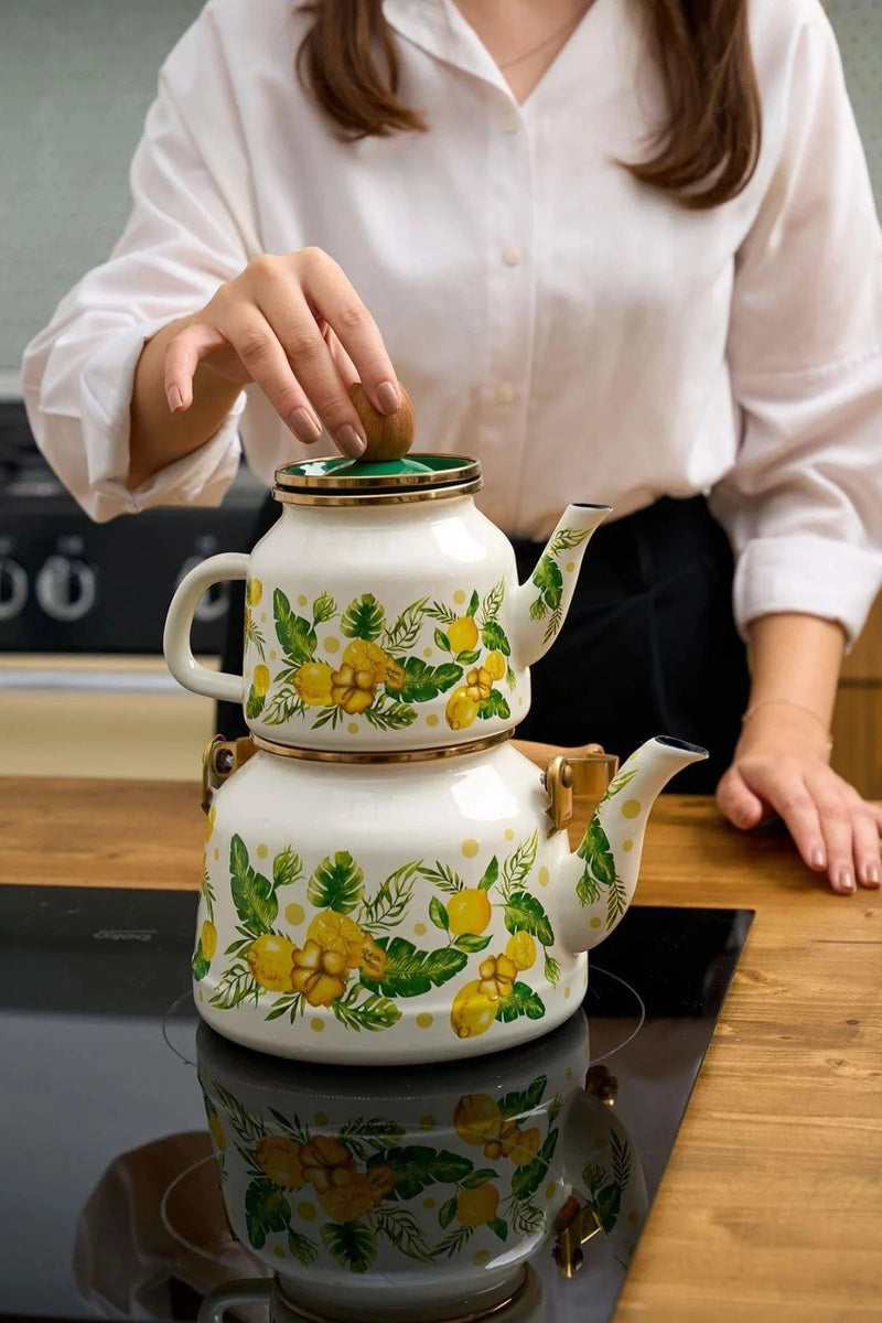 Miss Citrus Ahşap Saplı Emaye Çaydanlık Bonvagon