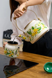 Miss Citrus Ahşap Saplı Emaye Çaydanlık Bonvagon